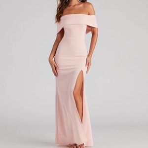 Coralie Off Shoulder Front Slit Dress from Windsor
